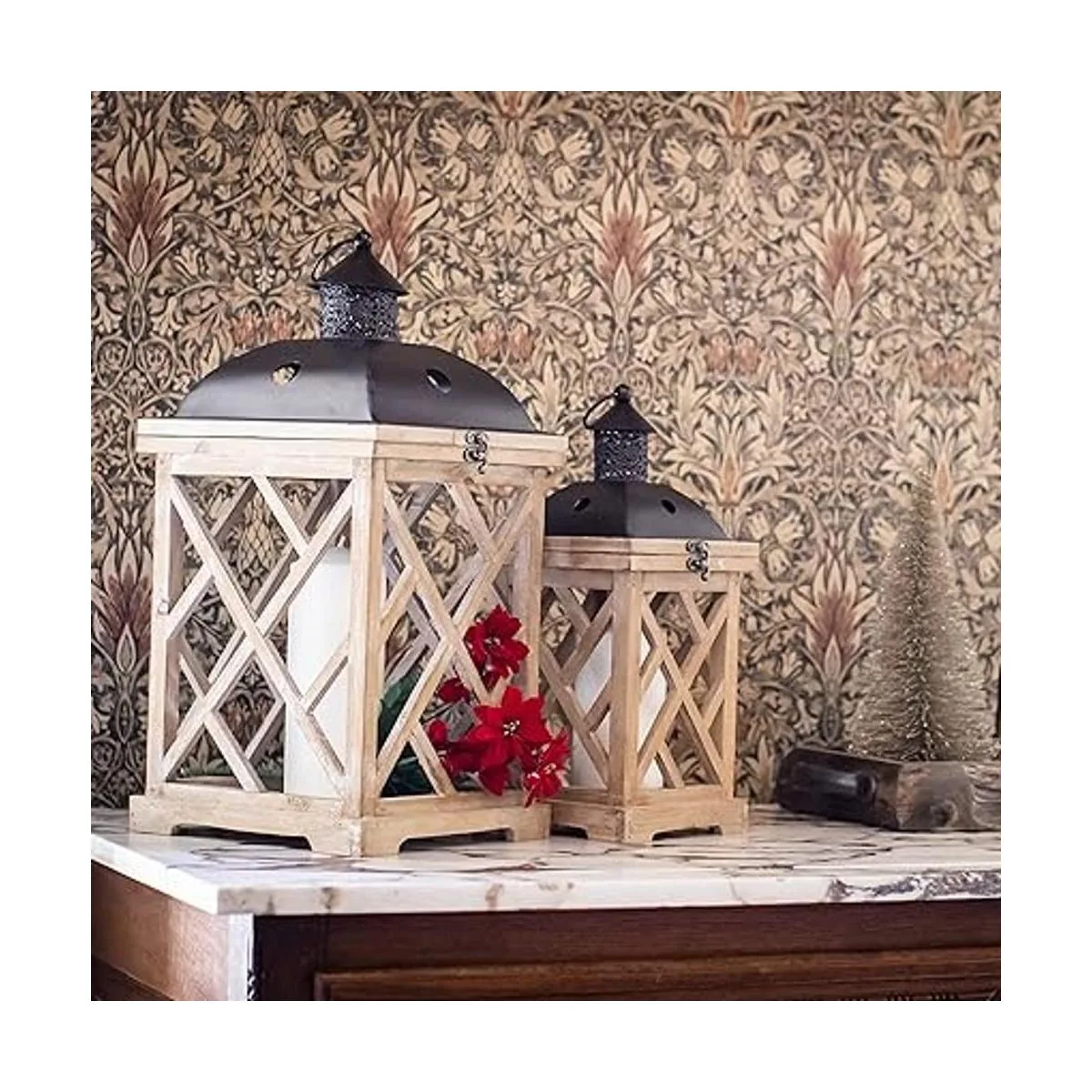 Stonebriar Juego de faroles decorativos de madera para_6