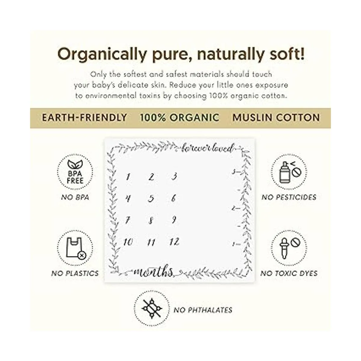 Manta de hitos mensual orgánica para bebé niño o niña_3