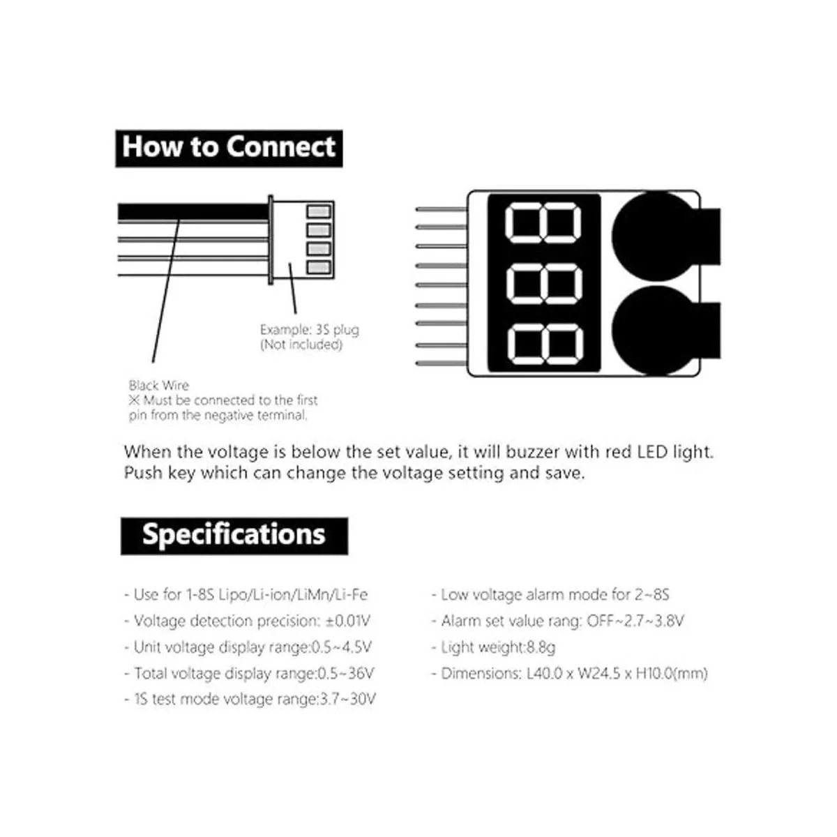 LiPo Comprobador de batería RC 18S Alarma de timbre de_6