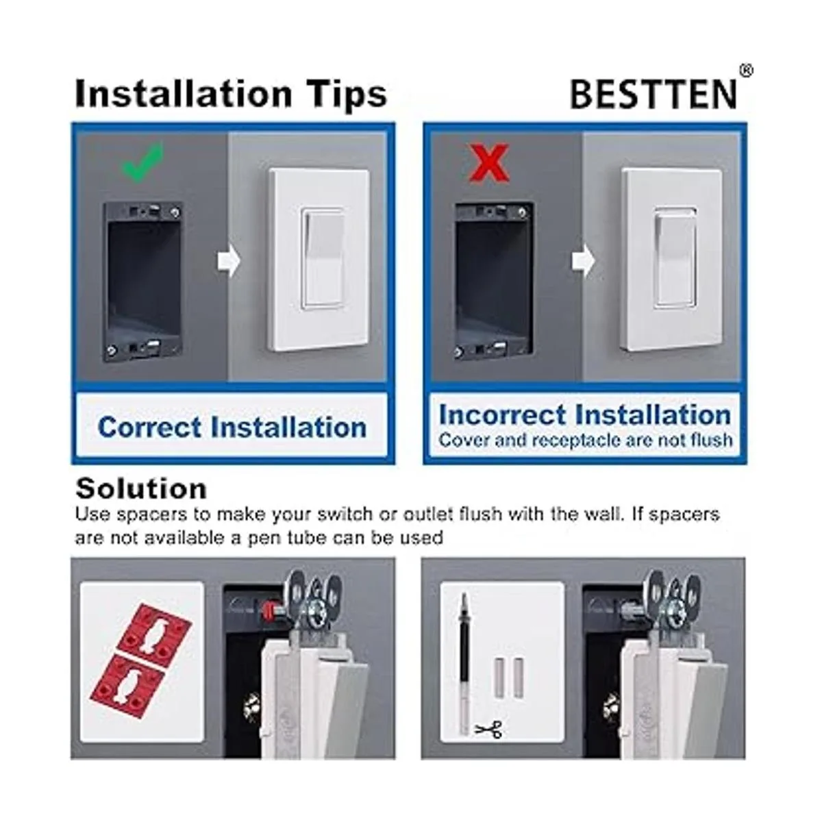 BESTTEN Paquete de 10 interruptores de luz de pared para_5