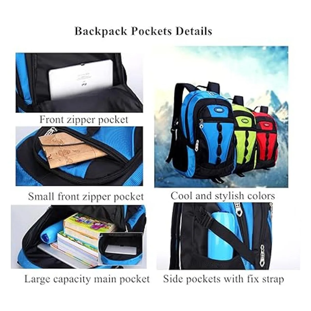 Mochila escolar deportiva para niños con bloqueo de color_5