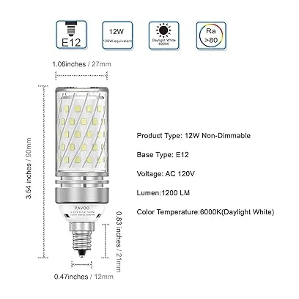 PAVOO Bombillas LED E12 bombillas LED de candelabro de 12_3