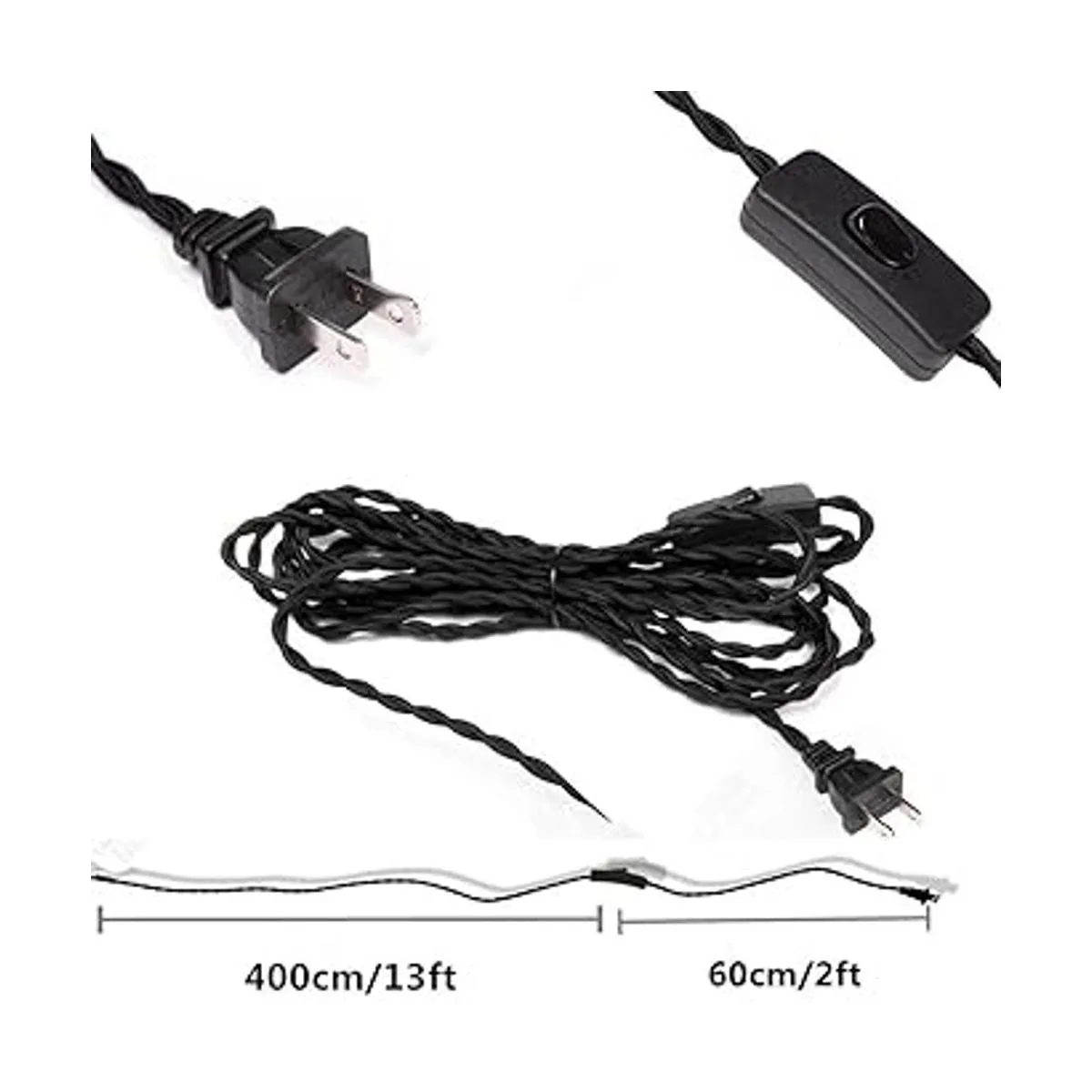 EFINEHOME Juego de 2 cables retorcidos de tela negra con_2