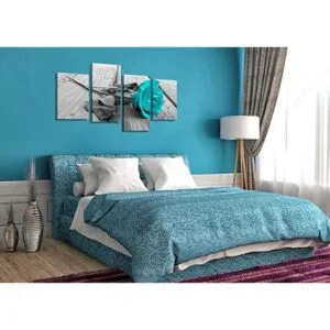 Decoración de baño verde azulado lienzo floral de rosa_2