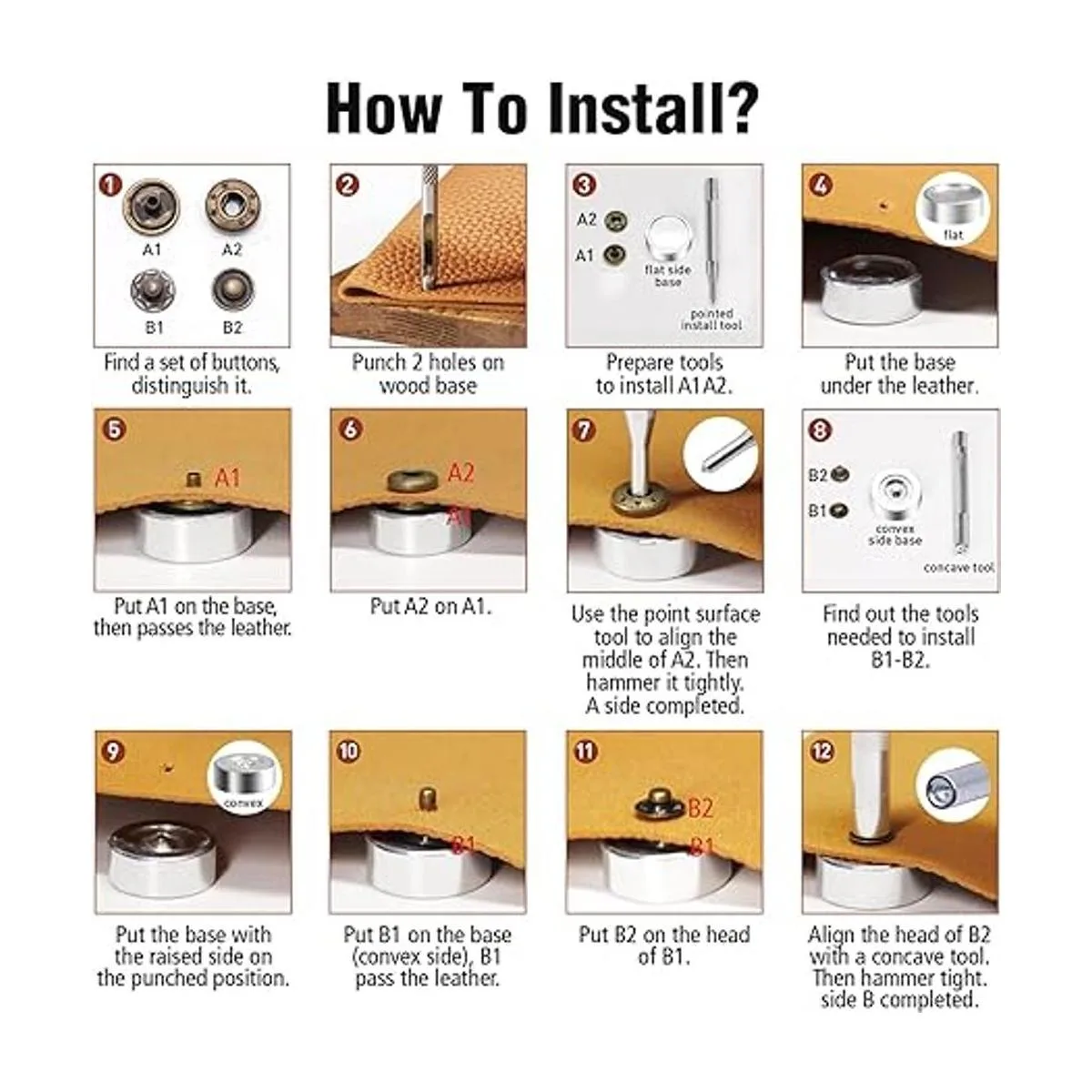 Juego de 120 cierres a presión de cuero 0.492 in de metal_6