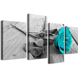 Decoración de baño verde azulado lienzo floral de rosa_1