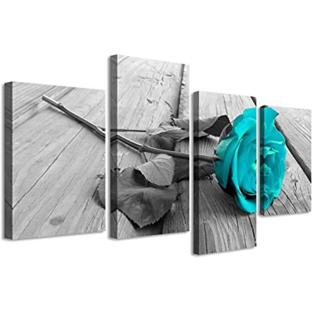 Decoración de baño verde azulado lienzo floral de rosa_1