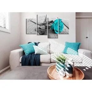 Decoración de baño verde azulado lienzo floral de rosa_4