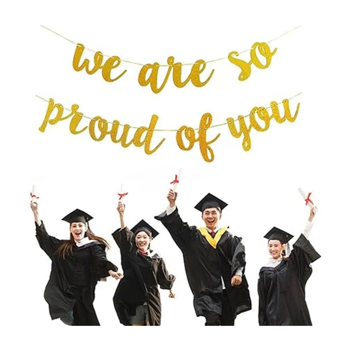 Banner dorado brillante con texto en inglés We are So_6