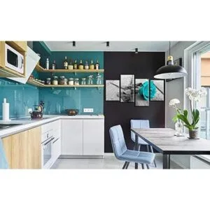 Decoración de baño verde azulado lienzo floral de rosa_3