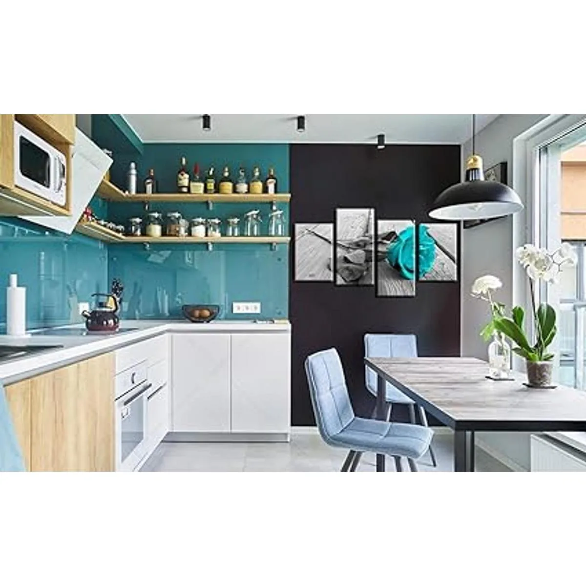 Decoración de baño verde azulado lienzo floral de rosa_3