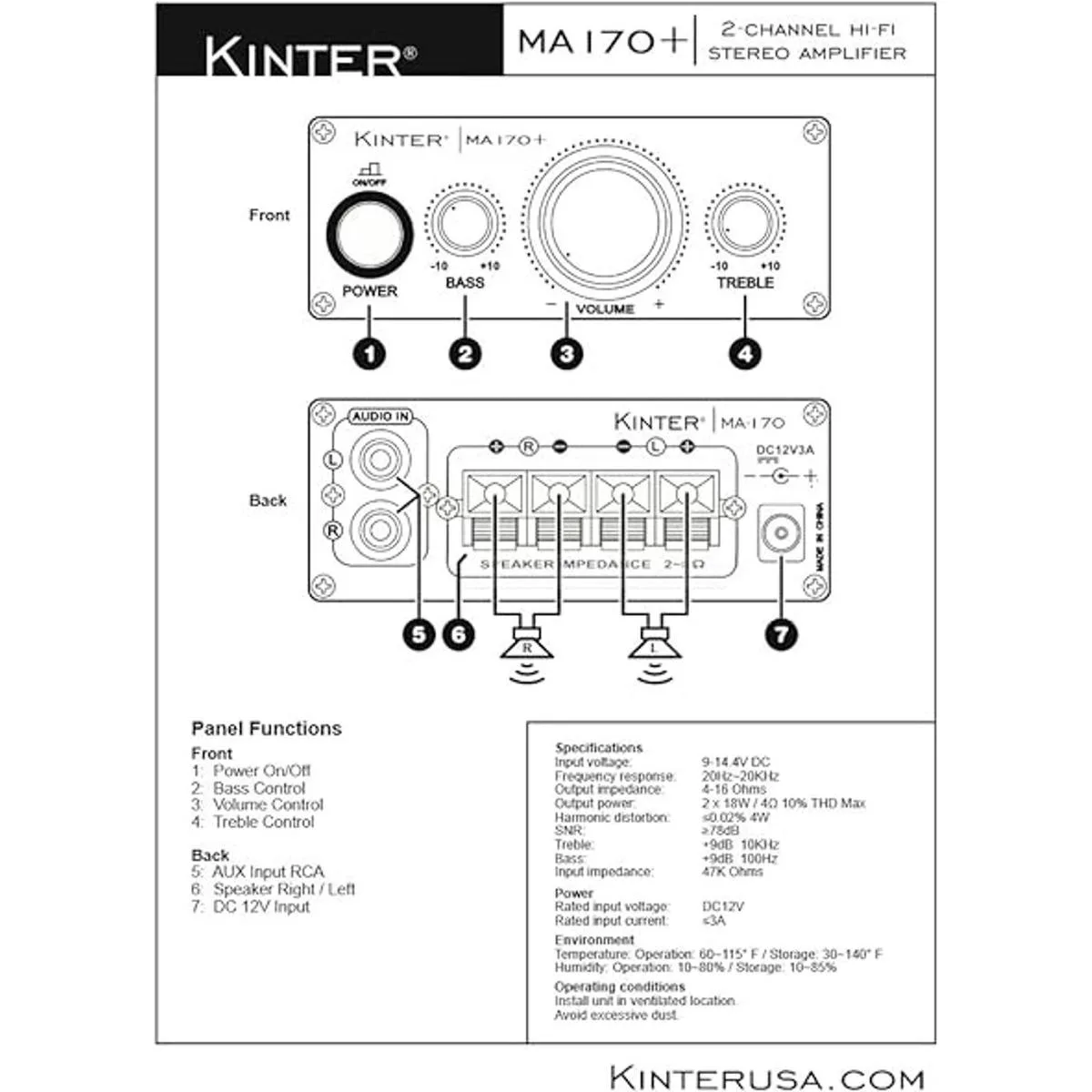 Kinter MA170 2 canales Auto Home Cycle Arcade DIY 2 x 18_5