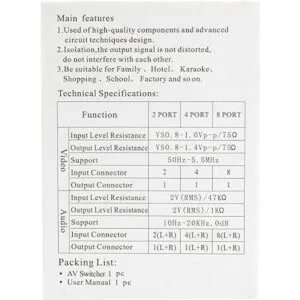 Interruptor AV de 2 vías 2 entradas y 1 salida RCA_3