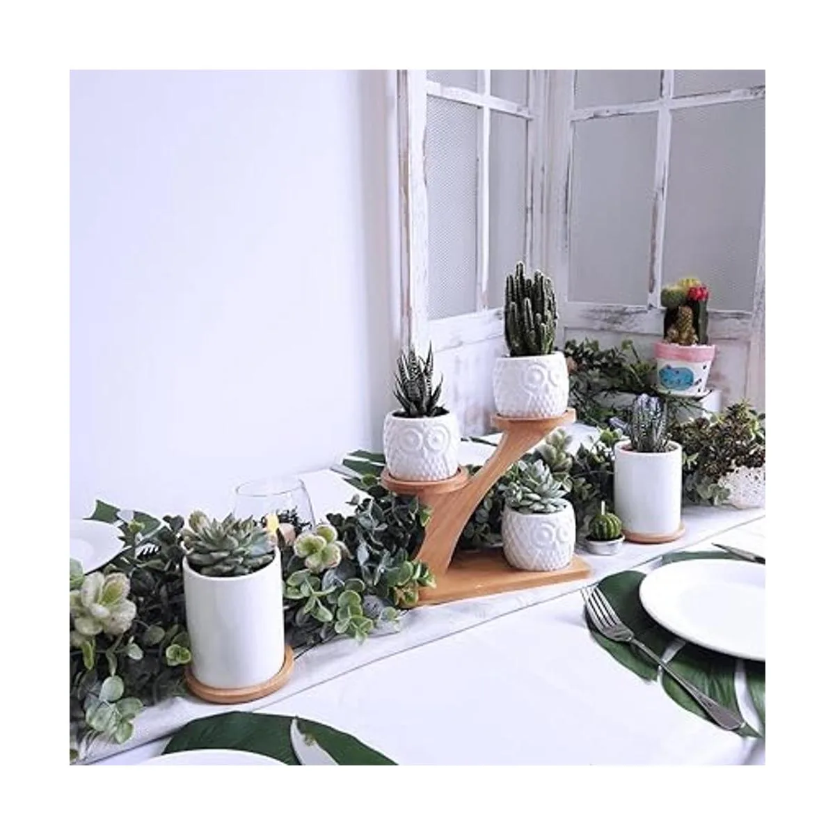 Suculentas 3 macetas de búho soporte con 3 niveles de_5