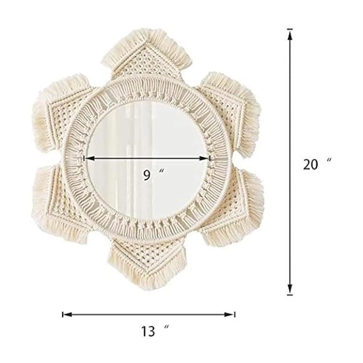 Mkono Espejo de pared colgante con flecos de macramé_5
