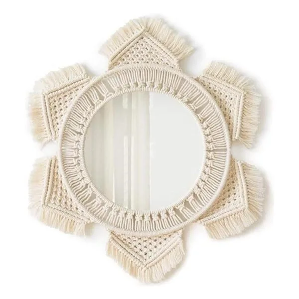 Mkono Espejo de pared colgante con flecos de macramé_1