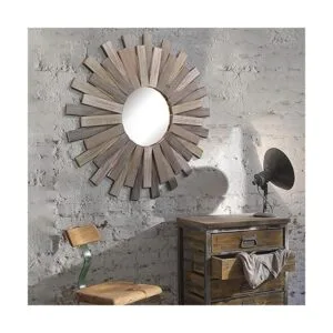 Stonebriar Espejo de pared grande redondo de madera de 32_5