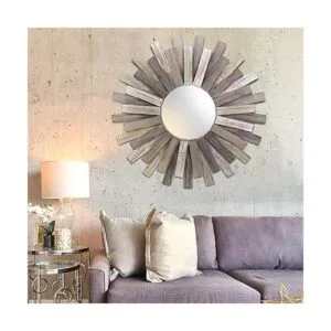 Stonebriar Espejo de pared grande redondo de madera de 32_6