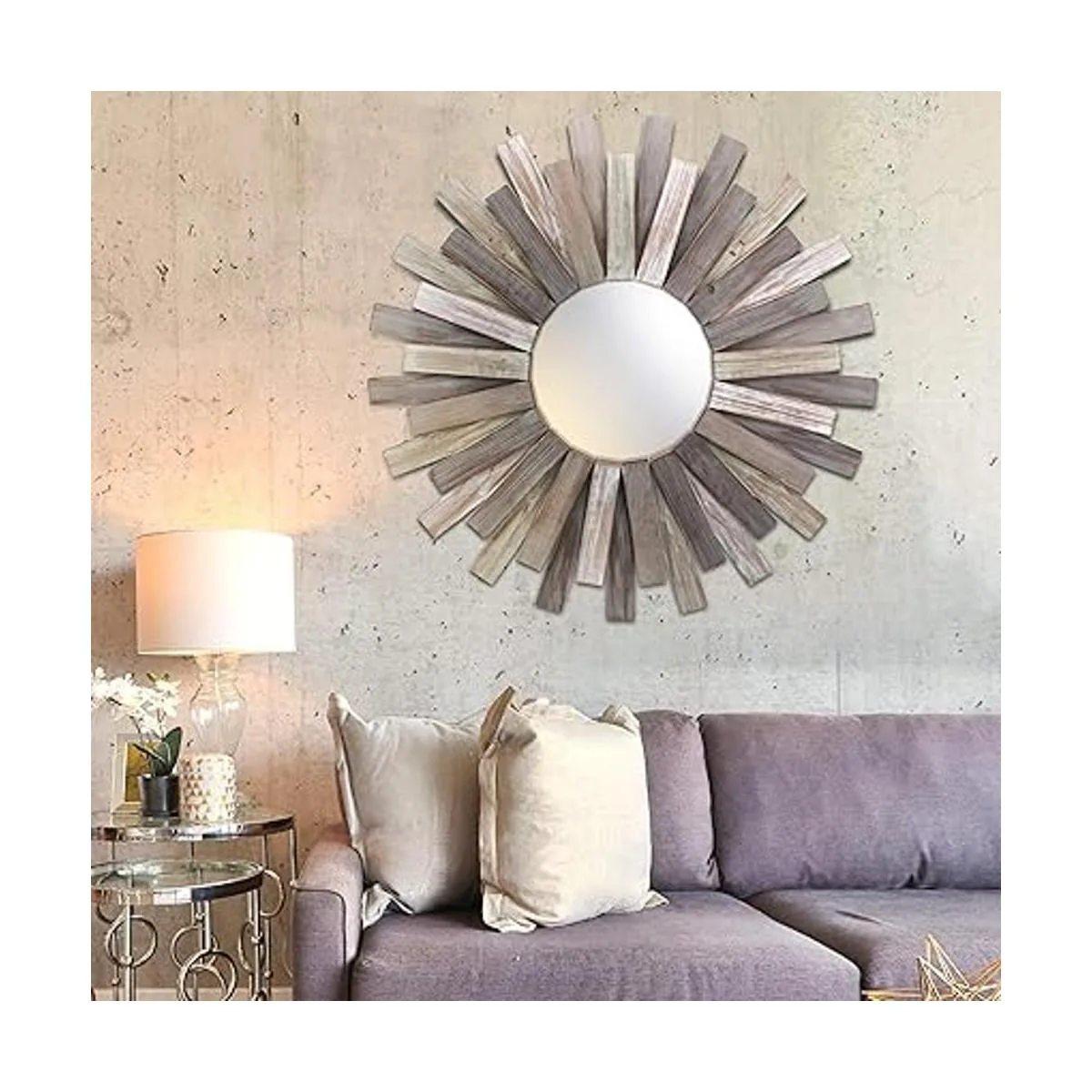 Stonebriar Espejo de pared grande redondo de madera de 32_6