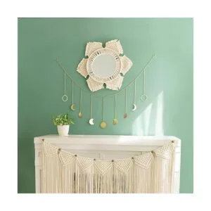 Mkono Espejo de pared colgante con flecos de macramé_3