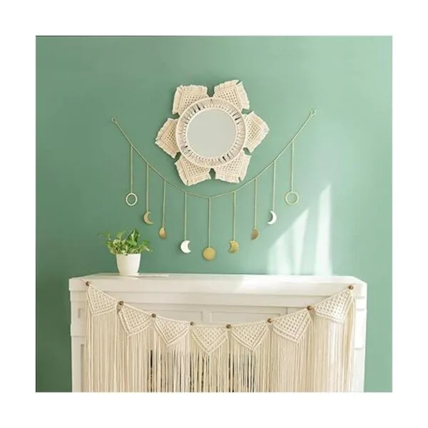 Mkono Espejo de pared colgante con flecos de macramé_3