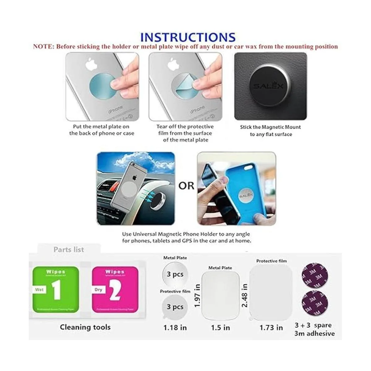 SALEX Soportes magnéticos para teléfono móvil paquete de_3