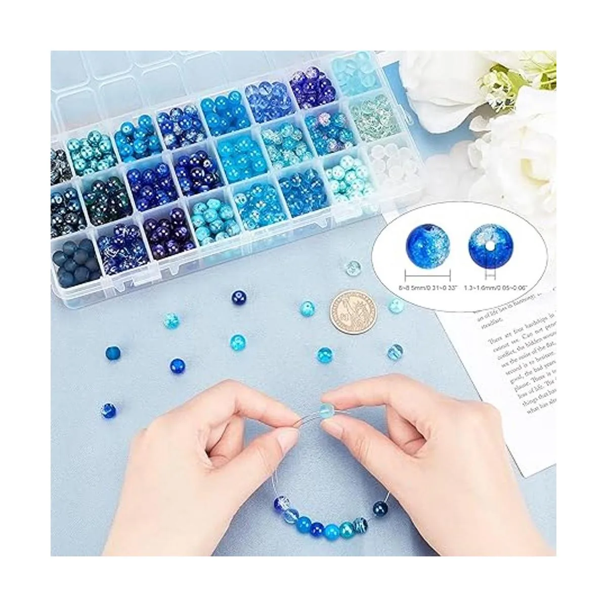 PH PandaHall 648 cuentas de vidrio azul de 24 colores de_3