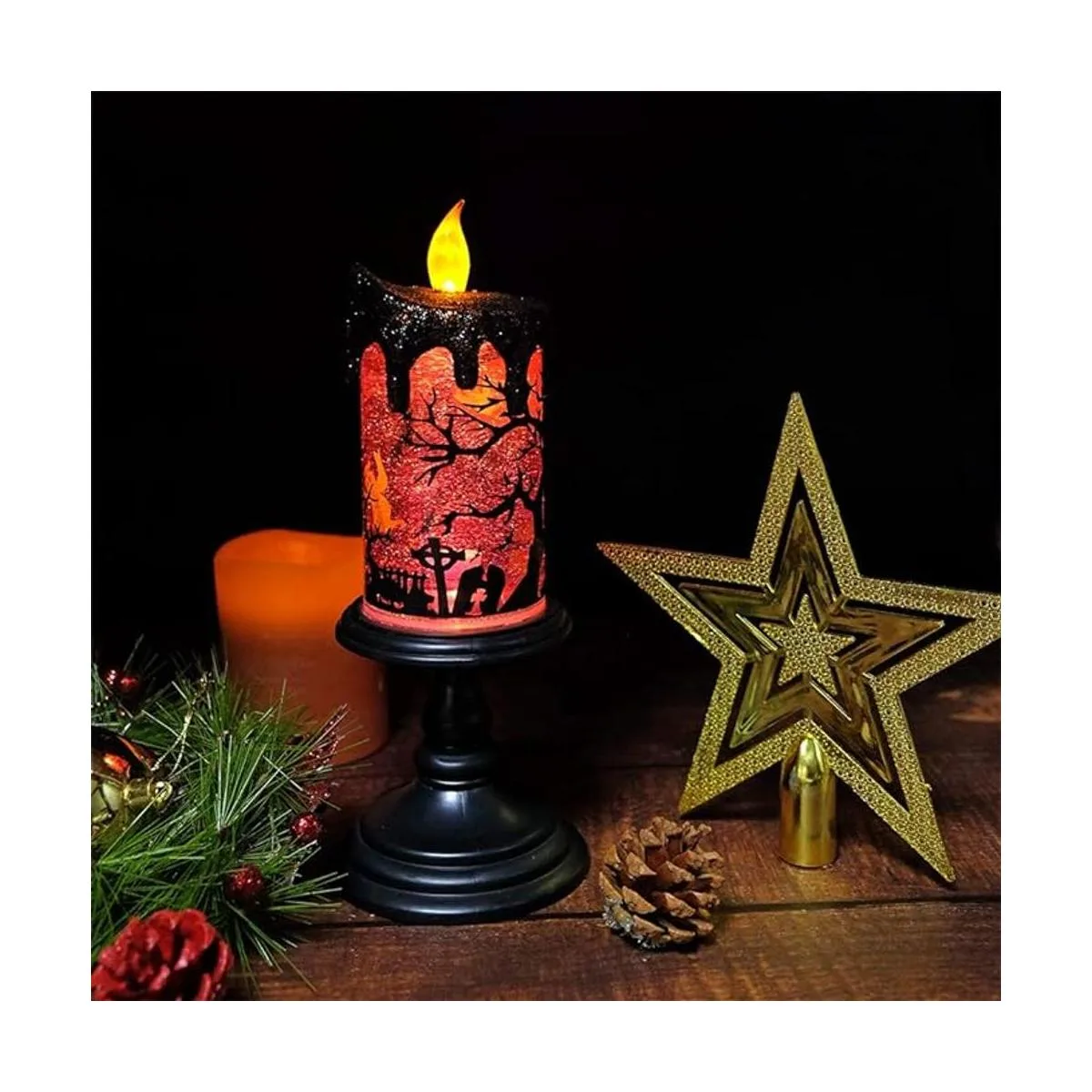 Eldnacele Velas de globo de nieve de Halloween lámpara_6