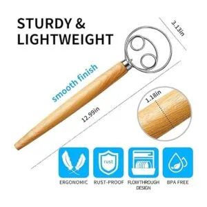 TEEVEA Batidor de masa danés de acero inoxidable batidor_7