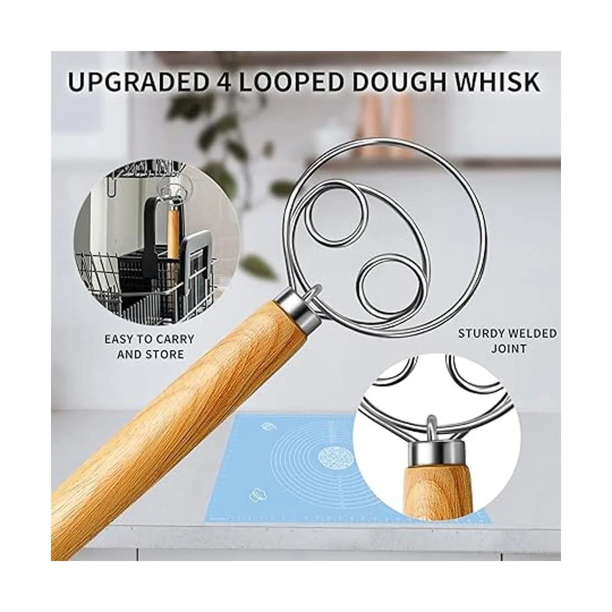 TEEVEA Batidor de masa danés de acero inoxidable batidor_2