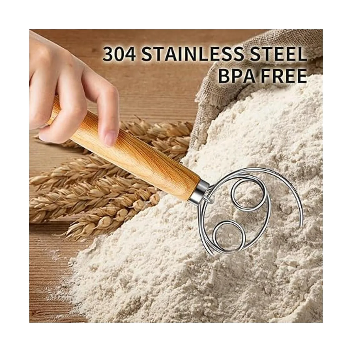 TEEVEA Batidor de masa danés de acero inoxidable batidor_3