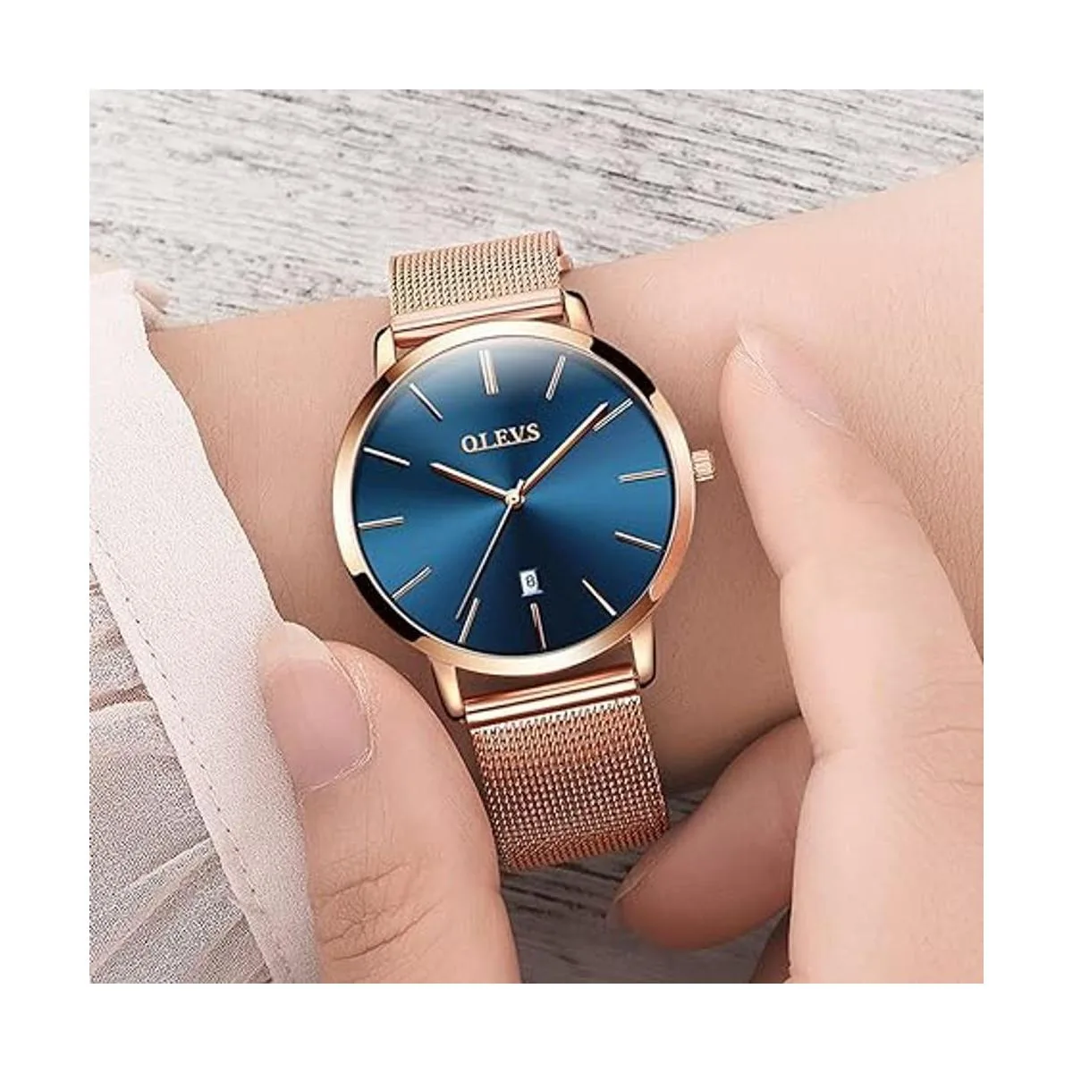 OLEVS Reloj de lujo para mujer vestido de oro rosa_2
