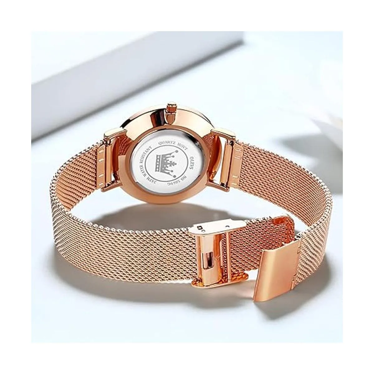 OLEVS Reloj de lujo para mujer vestido de oro rosa_3
