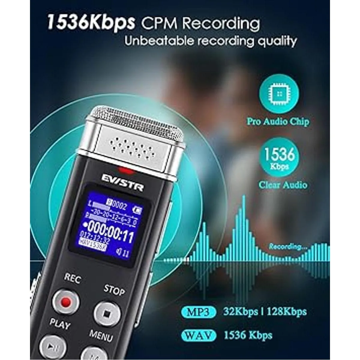 Grabadora de voz digital de 16 GB de EVISTR Grabadora de_2