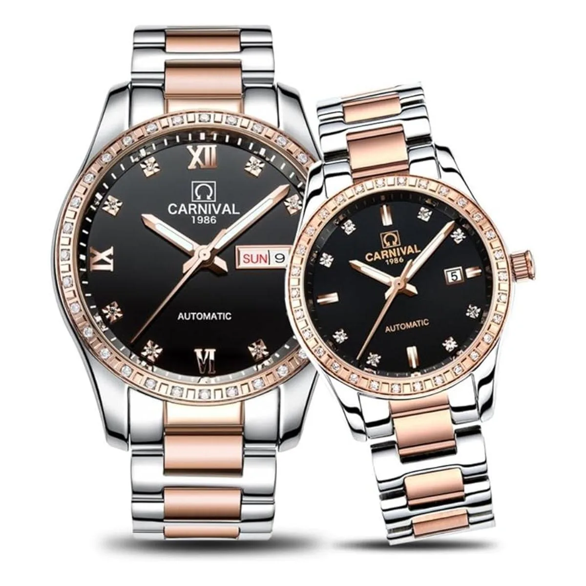 Par reloj mecánico automático de cristal zafiro reloj de_1