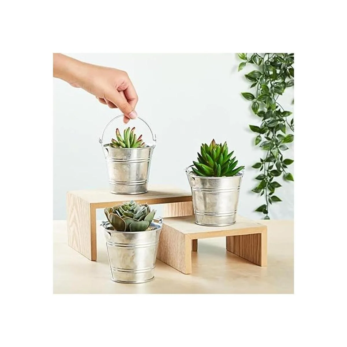 Paquete de 6 cubos galvanizados pequeños con asas mini_2