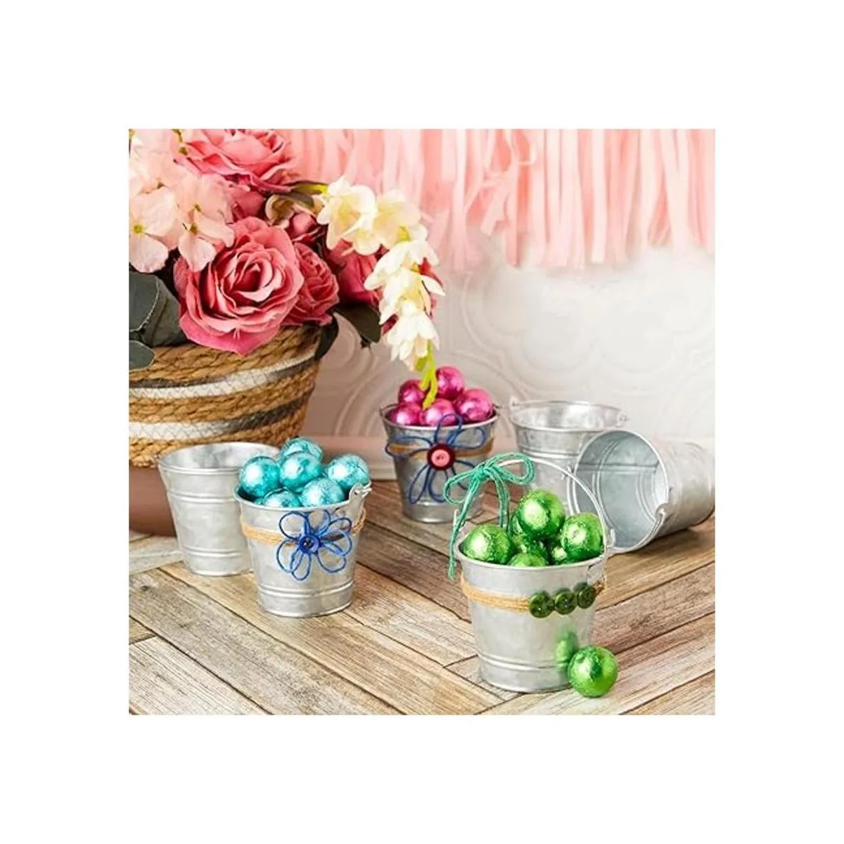 Paquete de 6 cubos galvanizados pequeños con asas mini_3