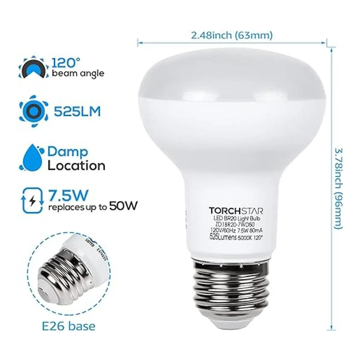 TORCHSTAR Paquete de 8 bombillas LED regulables BR20 7.5_3
