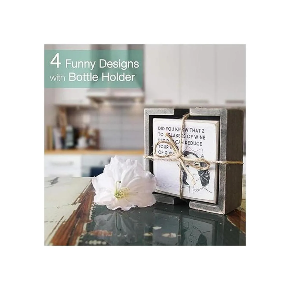 Juego y soporte de 4 posavasos divertidos para vino_3