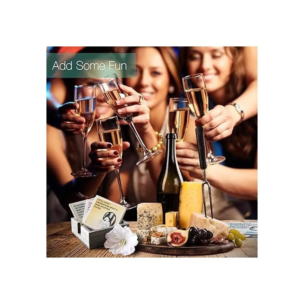 Juego y soporte de 4 posavasos divertidos para vino_5