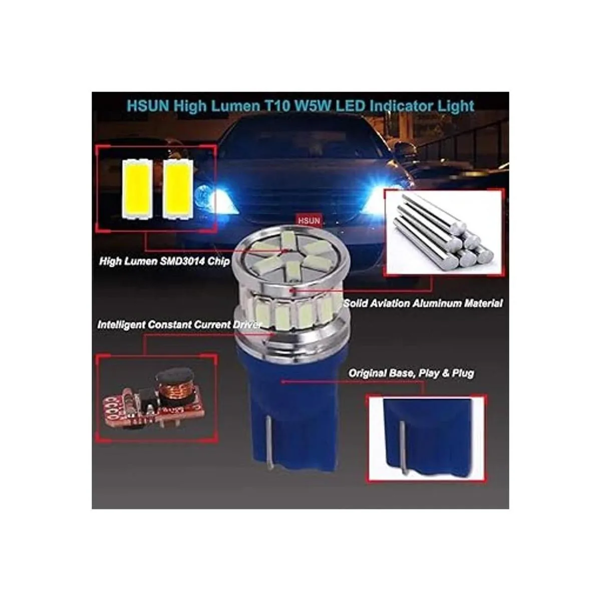 HSUN 194 bombillas LED azul hielo 168 2825 W5W T10 cuña_4