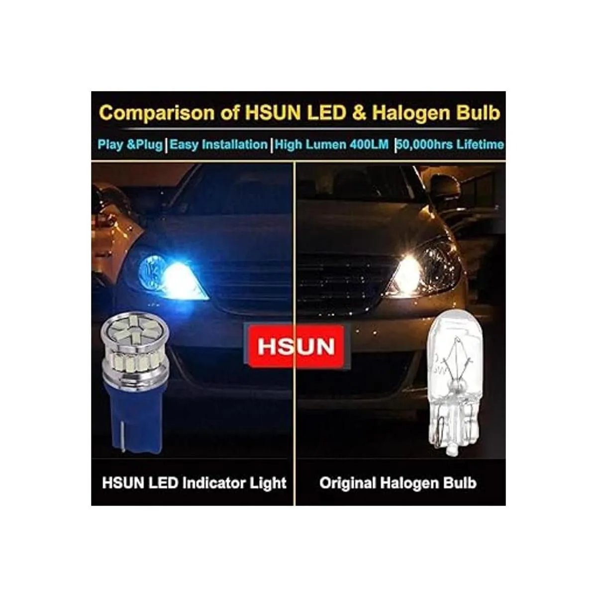 HSUN 194 bombillas LED azul hielo 168 2825 W5W T10 cuña_3