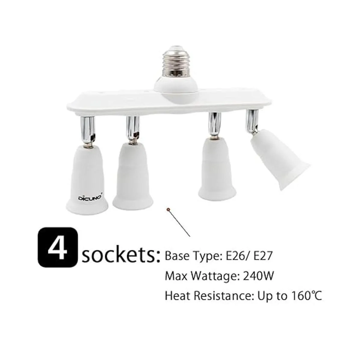 DiCUNO Adaptador de 4 vías 4 en 1 E26 Socket convertidor_3