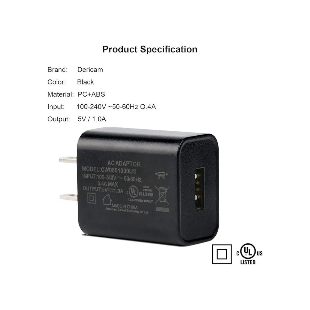 Dericam Cargador de pared micro USB de 5 V 1 A cable de_3