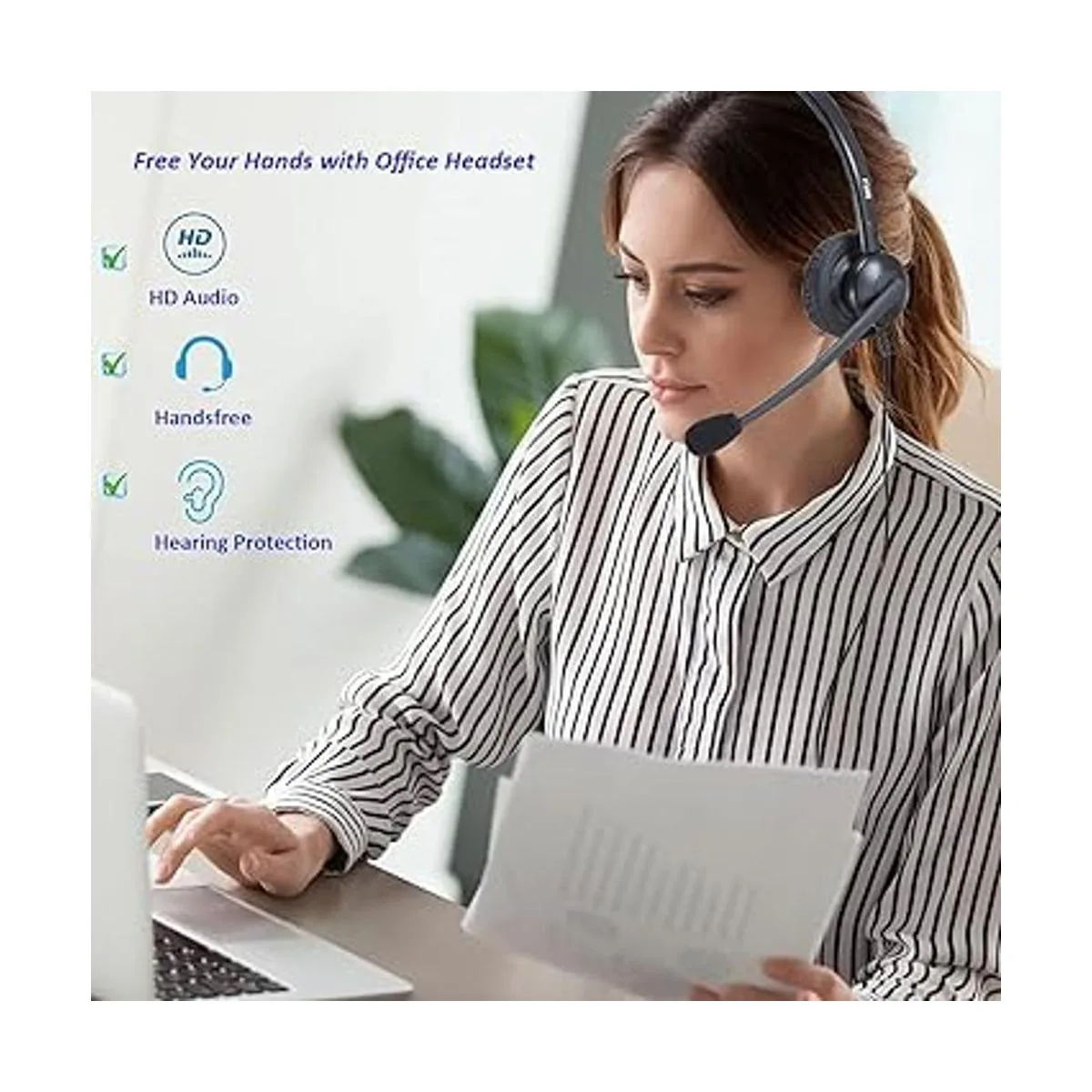 MKJ Auriculares para teléfono de oficina con micrófono_4