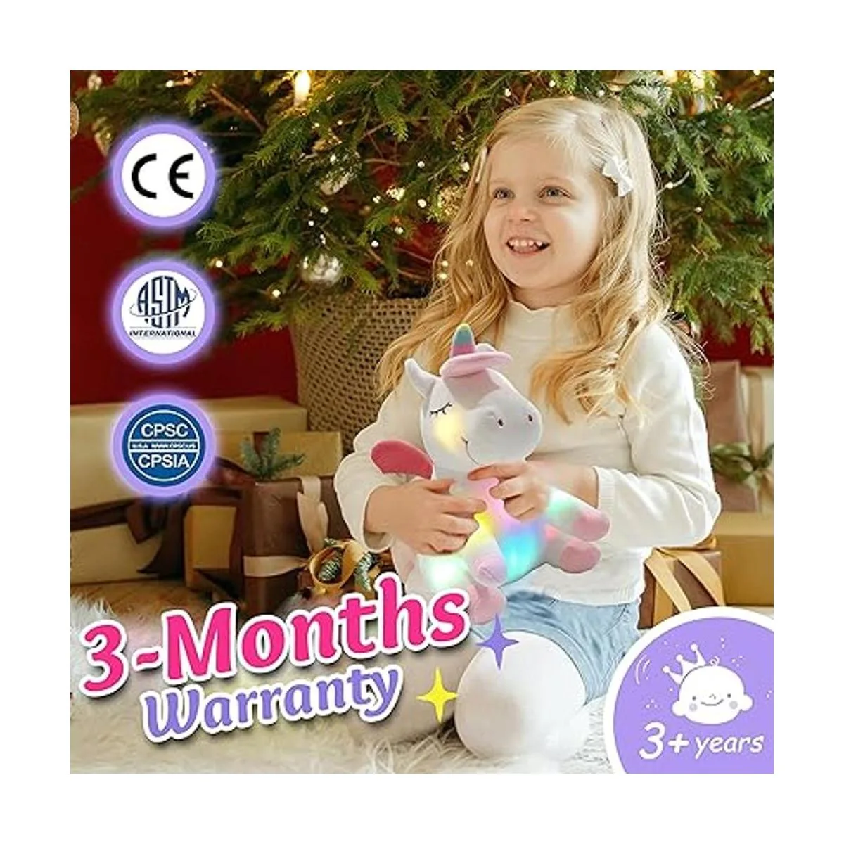 Athoinsu Juguete de peluche suave de unicornio iluminado_5