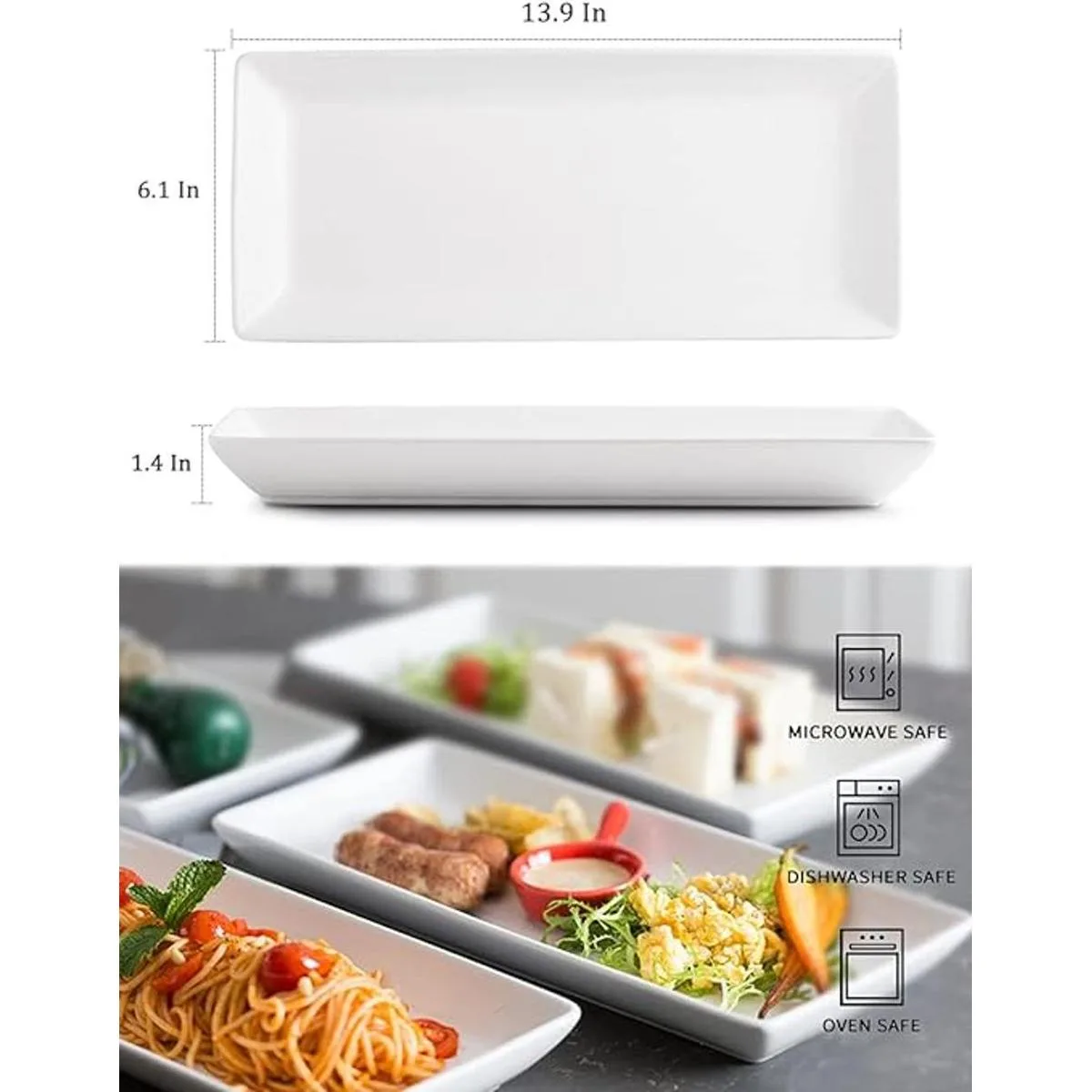 LAUCHUH Plato rectangular de porcelana para servir_2