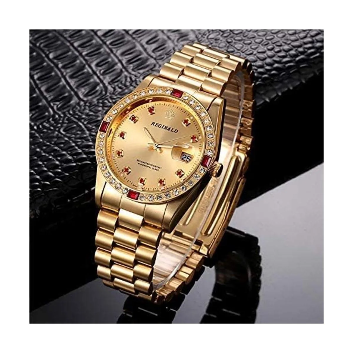 Relojes unisex de lujo con diamantes de oro calendario de_5