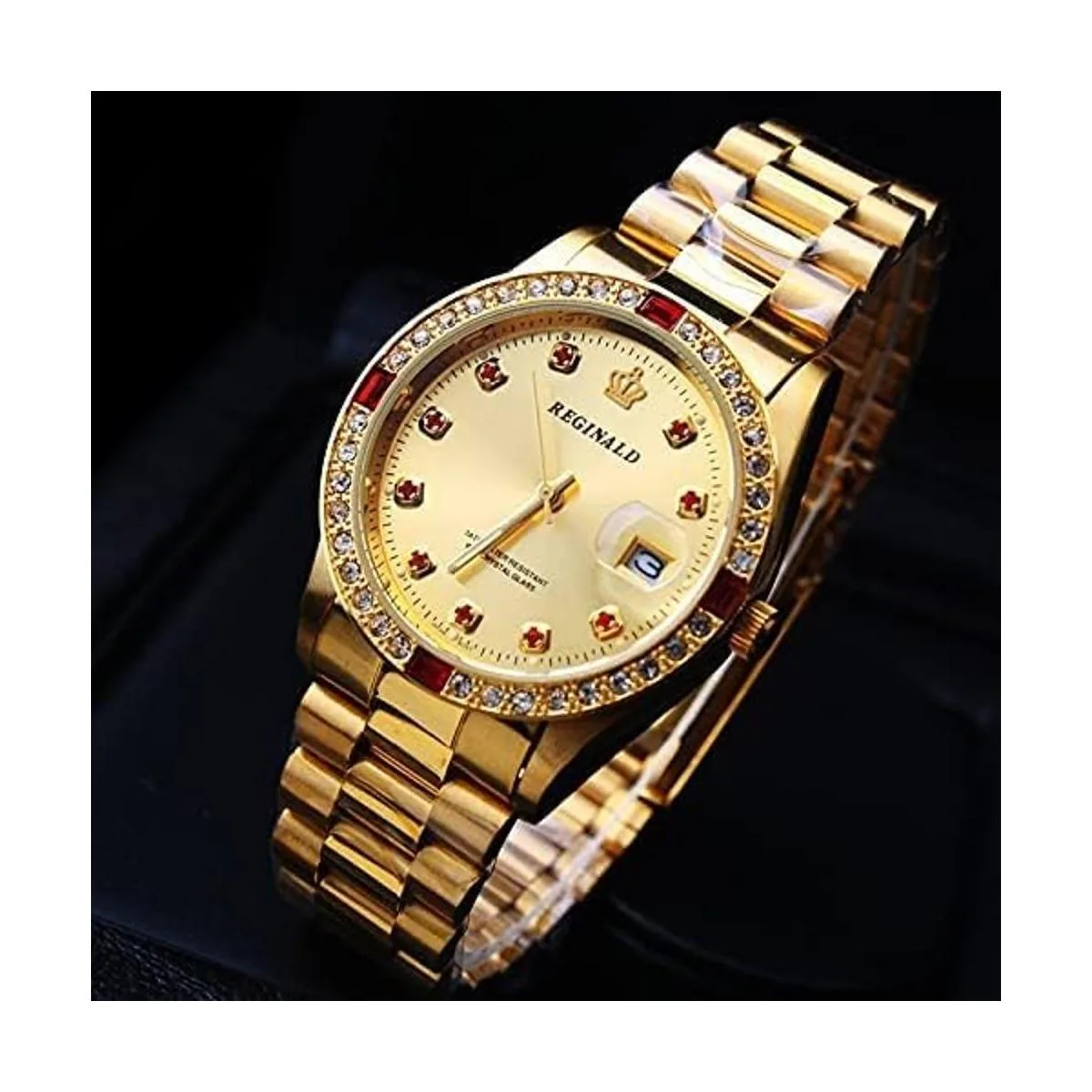 Relojes unisex de lujo con diamantes de oro calendario de_4