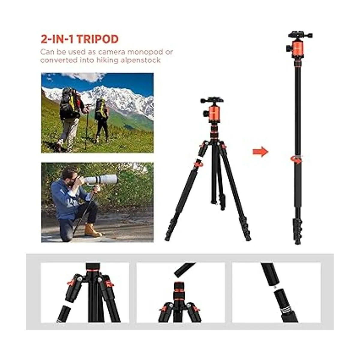 GEEKOTO Trípode de cámara DSLR trípode compacto cabeza_2